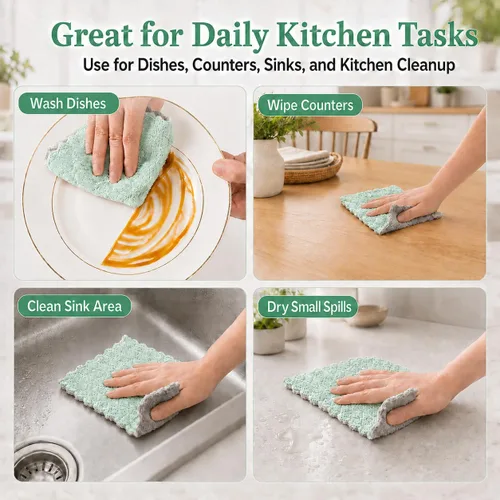 Miniatura 7 de kimteny Paquete de 12 Paños de Cocina para Platos, Paños de Cocina Premium, Paños de Cocina de Terciopelo Coral Súper Absorbentes, Antiadherentes al