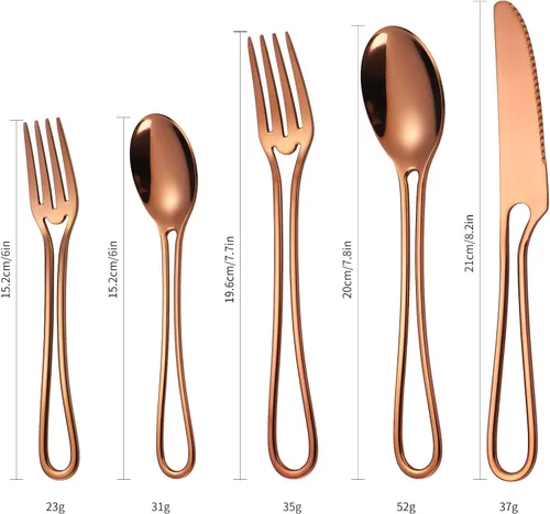Miniatura 5 de Juego de Cubiertos para 4 Cobre/Oro Rosa Cubiertos con Mangos Calados 20 Piezas Acero Inoxidable Cubertería Vajilla Moderna Utensilios para Comer