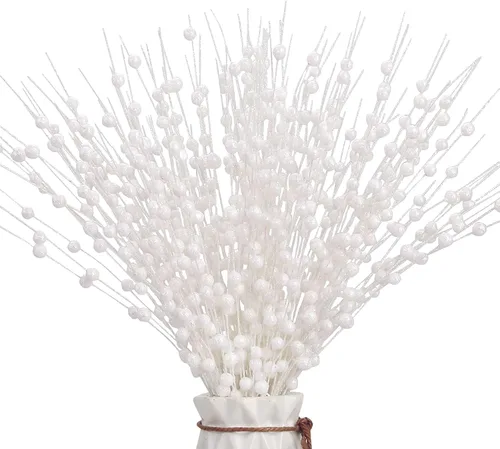 Miniatura 7 de 12 unidades de púas brillantes para árbol de Navidad, tallos de bayas con purpurina dorada, adornos de bayas artificiales, púas y ramas de Navidad