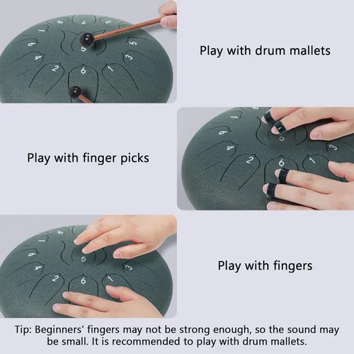 Miniatura 3 de Tambor de lengua de acero, 13 notas, 12 pulgadas, tambor de acero con bolsa de tambor, libro de música, mazos de tambor, soporte de mazo, púas