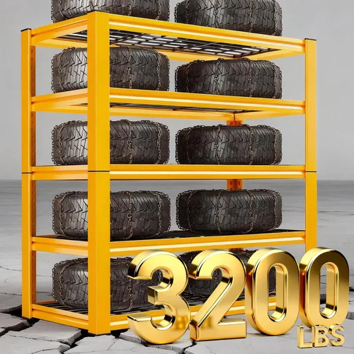 Miniatura 4 de REIBII Estantería de garaje con carga de 3000 libras, estantes de almacenamiento de 5 niveles, estantería de metal resistente ajustable para Amarillo