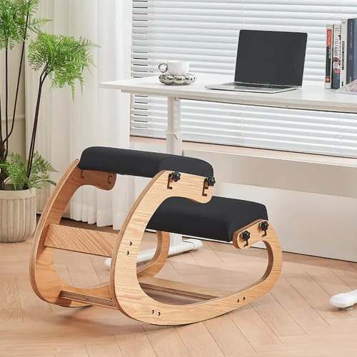 Miniatura 9 de Silla ergonómica, mecedora ajustable para oficina en casa, silla de rodilla de madera para aliviar el dolor de espalda, color beige