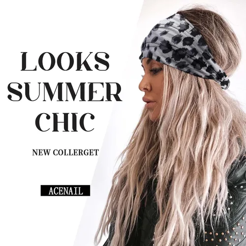 Miniatura 7 de Acenail Diademas anchas para mujer, turbante anudadas, elásticas antideslizantes, bohemias, para entrenamiento, leopardo, yoga, bufandas de algodón