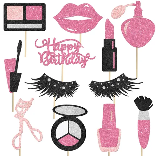 Miniatura 2 de 12 piezas de centro de mesa de maquillaje con purpurina, para spa, maquillaje, decoraciones de fiesta de cumpleaños para mesa, cosméticos, lápiz