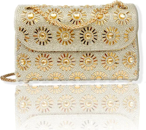 Miniatura 8 de Bolso de mano de cristal con diamantes de imitación de flores, bolsa de hombro brillante para boda, graduación, fiesta, novia, invitada, caja