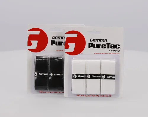 Miniatura 2 de Gamma Tennis PureTac OVERGRIP, extra pegajoso, duradero, absorbente de humedad, blanco, negro (paquete de 1, 3 o 12)