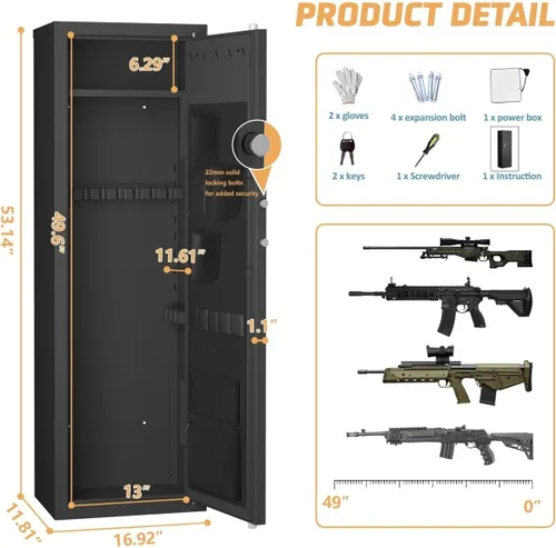 Miniatura 2 de Biometric Gun Safe for Rifles and Pistols, 12-15 Large Gun Cabinet with Fingerprint & Digital Keypad, Adjustable Racks and Door Organizer, Easy