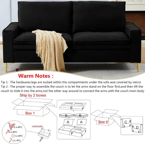 Miniatura 3 de mikibama Sofá jacquard de 78.54 pulgadas para sala de estar, sofás modernos de mediados de siglo con patas de metal dorado, sofá suave armado de 3