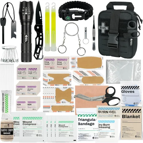 RHINO RESCUE Kit de primeros auxilios de supervivencia, elegible para HSA/FSA, kit de emergencia en bolsa Molle IFAK, kit médico para vehículos,