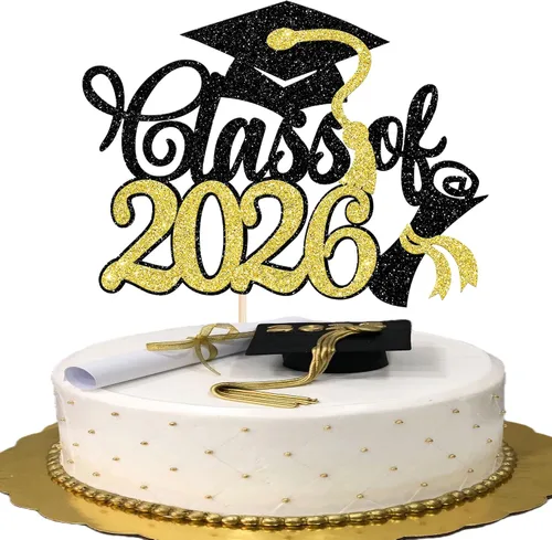 Miniatura 10 de Rsstarxi 1 paquete de decoración de pastel con purpurina para la clase de 2026, decoraciones de graduación 2026, tapa de felicitaciones