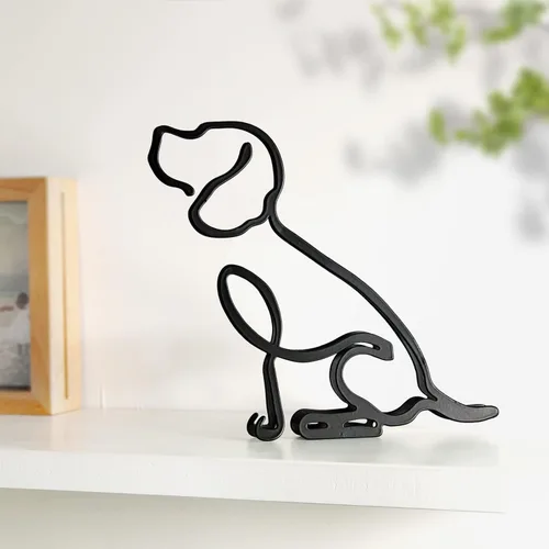 Escultura de pared de arte minimalista para perro, alambre de metal abstracto, línea geométrica, dibujo, estatua de arte (Beagle)