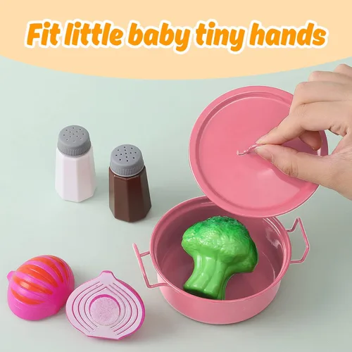 Miniatura 7 de Juego de accesorios de cocina para niños, juguete de cocina para niños, juego de cocina para niños pequeños, para niñas y niños, incluye ollas y Rosa