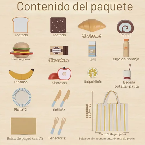 Miniatura 7 de Lehoo Castle Juego de comida de madera para jugar, comida de juguete para niños pequeños de 1 a 3 años, accesorios de cocina, juguetes de cortar