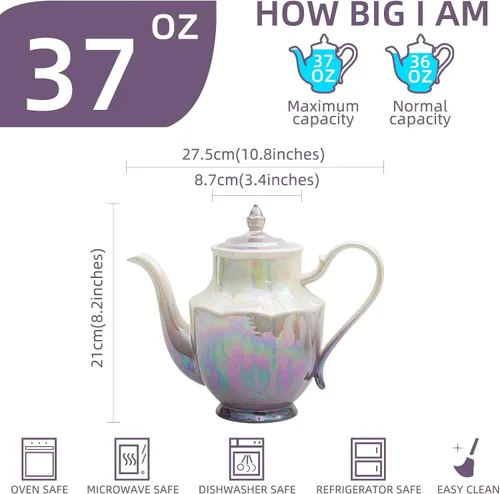 Miniatura 2 de Tetera de cerámica Agyiuns, tetera de porcelana con tapa, 38.8 Oz para té, leche, café, té de flores (Azul)