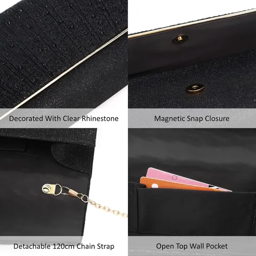 Miniatura 7 de DETARA Bolsas de noche para mujer, con lentejuelas con purpurina, bolso de mano brillante para mujer, bolso formal de boda, fiesta, baile