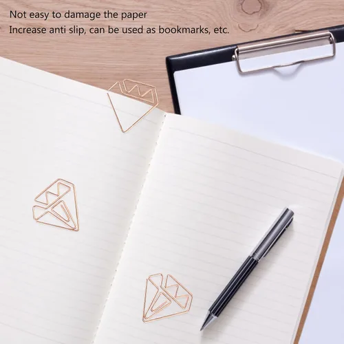 Miniatura 2 de 100 clips de papel con forma, clips pequeños de oro rosa, abrazaderas de documentos para archivos de fotos, para oficina, escuela, estudiantes