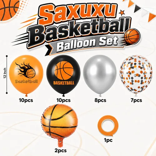 Miniatura 2 de Globos de Baloncesto, Globos de Confeti Naranja Negro Metálico Plateado con Globo de Papel de Aluminio de Baloncesto para Cumpleaños de Niño Fiesta
