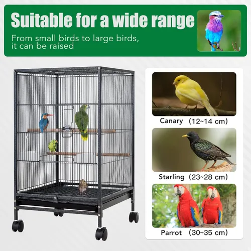 Miniatura 5 de BestPet Jaula de hierro forjado de 35 pulgadas con parte superior abierta y soporte rodante, jaula grande para loros, jaulas para periquitos