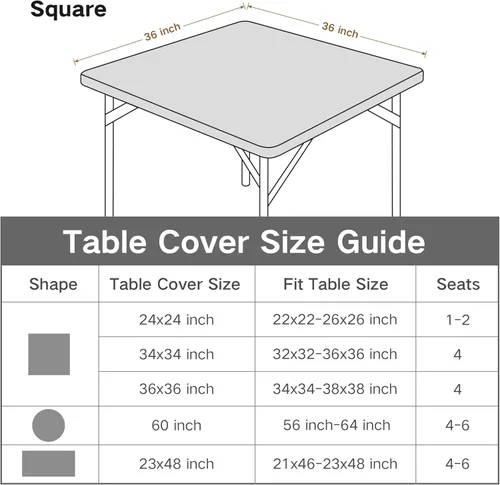 Miniatura 6 de Funda Cuadrada Ajustable para Mesa, Mantel Elástico de 3 pies, de Spandex Elástico, Cubierta de Mesa para Interiores y Exteriores, para Fiesta, Negro