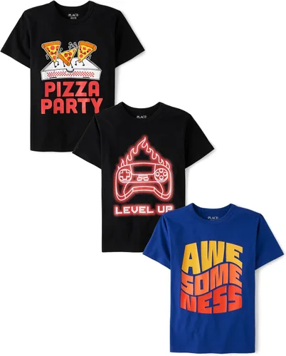 Miniatura 9 de The Children's Place Paquete de 3 camisetas gráficas de manga corta para niños