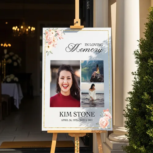 Miniatura 3 de SPEEDYORDERS Cartel funerario personalizado con foto - Cartel de bienvenida - In Loving Memory - Banner personalizado
