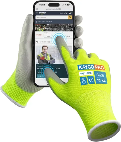 Miniatura 48 de KAYGO KG11PB - Guantes de seguridad con revestimiento delgado de poliuretano, tejido sin costuras, agarre suave en palma y dedos, para trabajo Verde