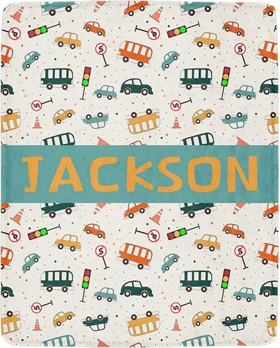 Miniatura 19 de Artsadd Mantas personalizadas con nombre y diseño de transporte para bebé niño de 30 x 40 pulgadas, manta personalizada de camión con nombre