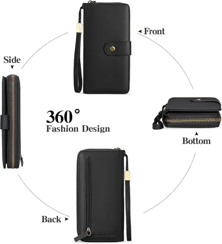 Miniatura 3 de GAEKEAO Cartera de mano para mujer, con bloqueo RFID, de piel, de gran capacidad, con correa de mano