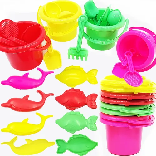 Miniatura 3 de The Dreidel Company Mini juegos para el día de la playa (paquete de 12) cubo de arena de 3.25 pulgadas, la caja incluye cubo, pala, rastrillo
