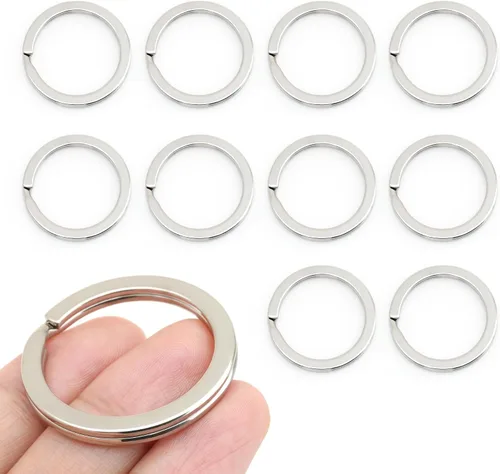 Miniatura 10 de CRAFTMEMORE Llaveros de calidad, anillos planos de metal divididos para llaves de automóvil, accesorios de bricolaje, artesanía en cuero, 10 piezas