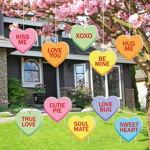 Miniatura 4 de Whaline 10 Piezas Letreros de Patio del Día de San Valentín con 20 Piezas Estacas Decoración de Corazón de Dulce de Conversación para Boda Césped