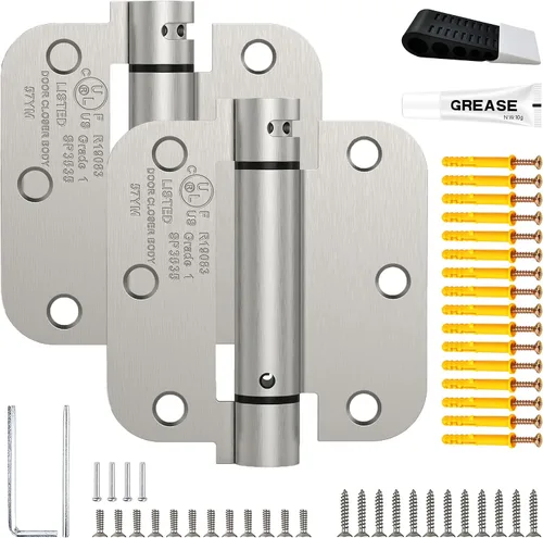 Miniatura 17 de Paquete de 1 bisagra de puerta de cierre automático, bisagra de puerta con resorte de 3.5 pulgadas, tensión ajustable con esquinas de radio de 5/8