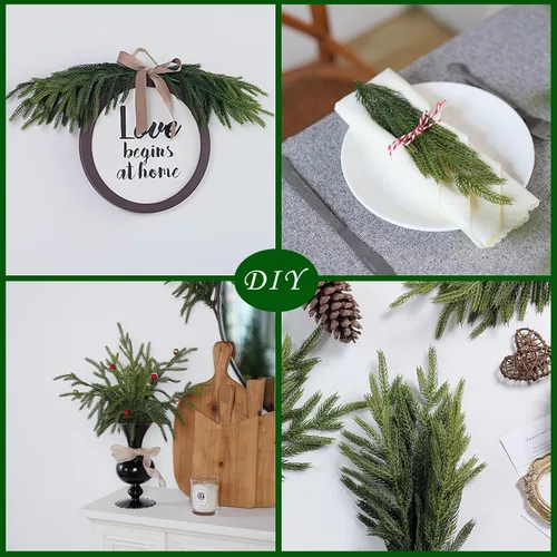 Miniatura 5 de 16 ramas de pino Norfolk con textura suave, 18 pulgadas, plantas verdes artificiales de Navidad, ramas de tallo de vegetación sintética, palillos