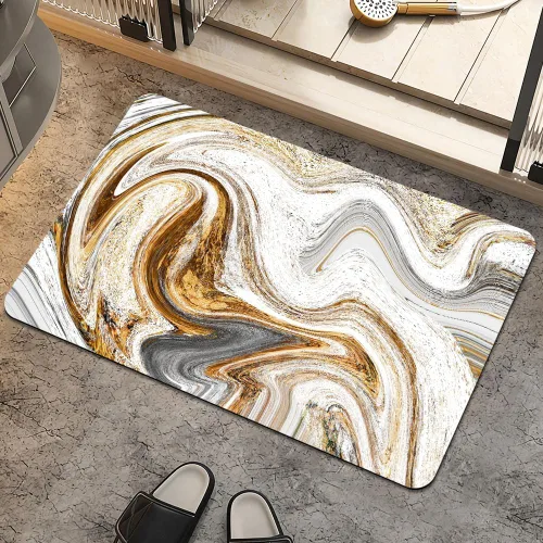 Miniatura 25 de Alfombra de baño, diseño abstracto de mármol azul y dorado, antideslizante, de secado rápido, súper absorbente, delgada, para debajo de la puerta