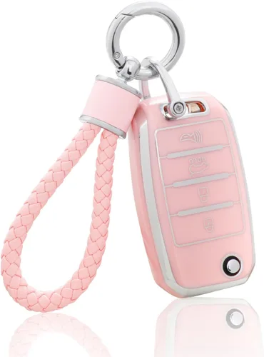 Miniatura 25 de YO&YOYE Funda para llavero Ford con llavero, funda de TPU suave rosa para F150 Explorer Mustang Edge Lincoln MKZ MKX MKC
