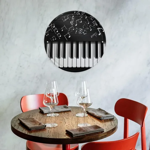 Miniatura 8 de Circular Metal Wall Art Iron Wall Hanging - Piano Keys with Musical Notes Vintage Industrial Tin Sign with Pre-Drilled Holes, Retro Round Metal Art