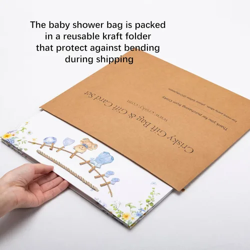 Miniatura 6 de Crisky Bolsa de regalo grande de 13" para niño con papel de seda, tarjeta de regalo y lazo para decoración de baby shower y cumpleaños de niño