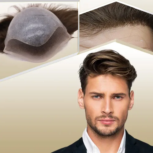 Miniatura 8 de Peluca de cabello humano europeo de repuesto para hombre, encaje suizo frontal, 0.003 in, piel fina, poliuretano, con bucle, 10 x 8 pulgadas, 20%