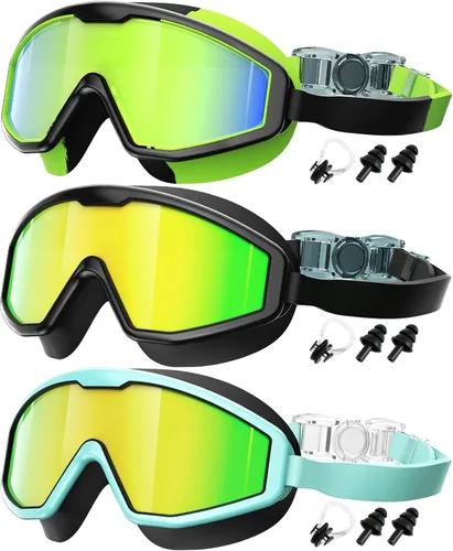 Miniatura 10 de Gafas de natación para niños, gafas de natación para niños, 3 unidades de gafas de natación de agua para niños y niñas, antivaho UV400