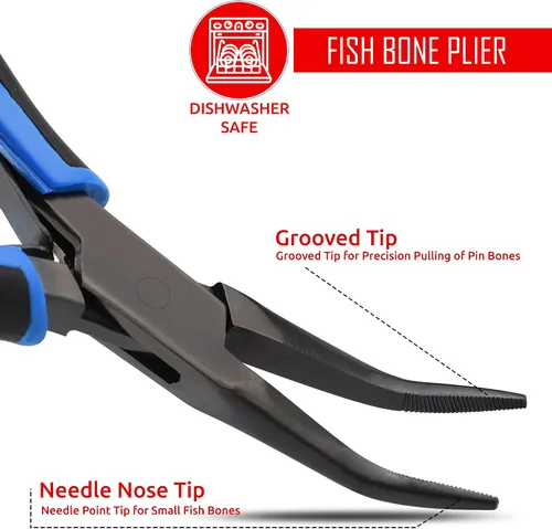 Miniatura 3 de Alicates de hueso de pescado/pinzas de acero inoxidable curvadas con agarre antideslizante negro