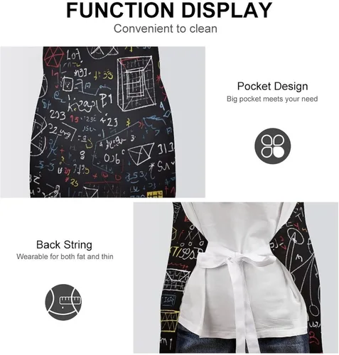 Miniatura 6 de Mathematics And Physics Apron with Pockets Water And Oil Resistant Kitchen Aprons Professional Adjustable Bib Apron for Women Men