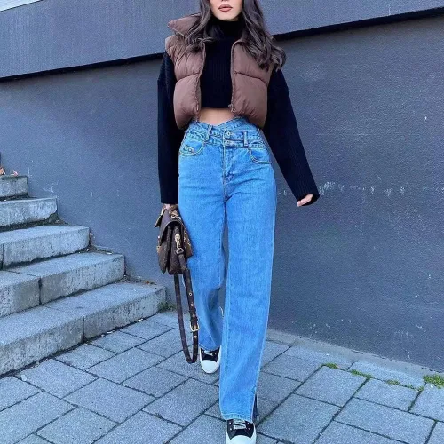 Miniatura 5 de Cegerne Chaleco corto de invierno para mujer, ligero, sin mangas, cálido, con cuello alto, con cremallera, chaleco acolchado