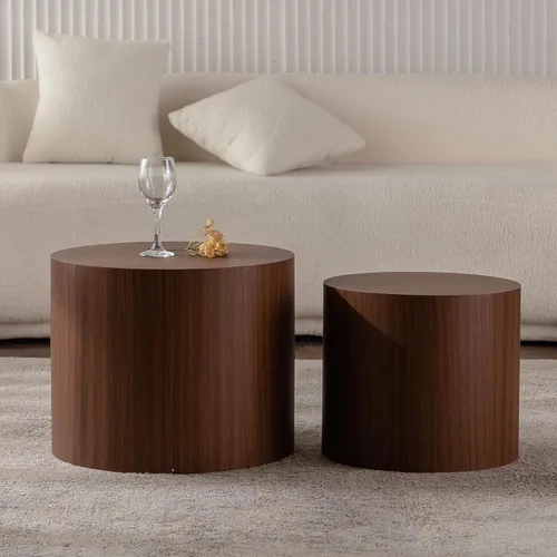 Miniatura 14 de Juego de 2 mesas auxiliares anidables para sala de estar, juego de mesa auxiliar redonda moderno, mesa auxiliar circular de madera y muebles Negro