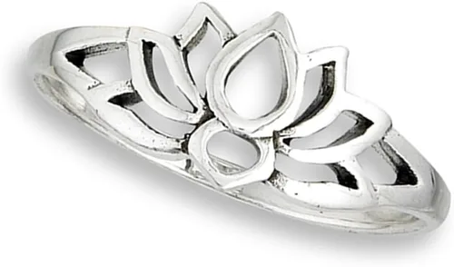 Miniatura 2 de Anillo vintage de filigrana con diseño de flor de loto de plata pavonada 0,925, tamaños de 3 al 9