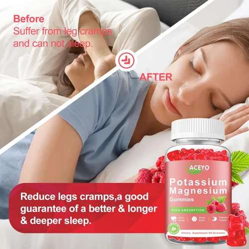 Miniatura 6 de Paquete de 2 gomitas de potasio y magnesio para adultos y niños, de alta absorción, calambres en las piernas, salud muscular y cardíaca, salud