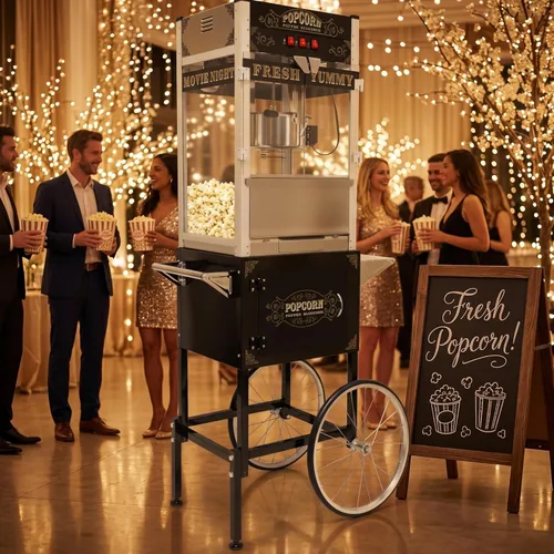 Miniatura 15 de Máquina de palomitas de maíz de estilo vintage de 8 onzas – Máquina de aperitivos con hervidor de acero inoxidable, carrito retro vintage y ruedas