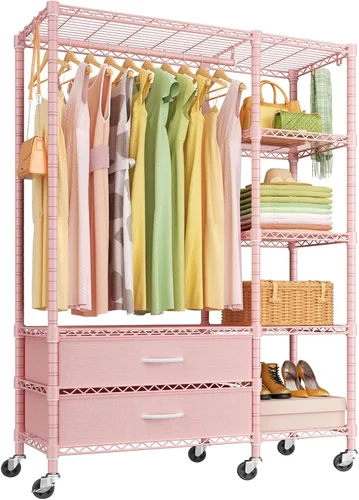 Miniatura 11 de Ulif F3 Perchero de Servicio Pesado (con cajones de tela), percheros independientes para colgar ropa, sistema organizador de armario ajustable
