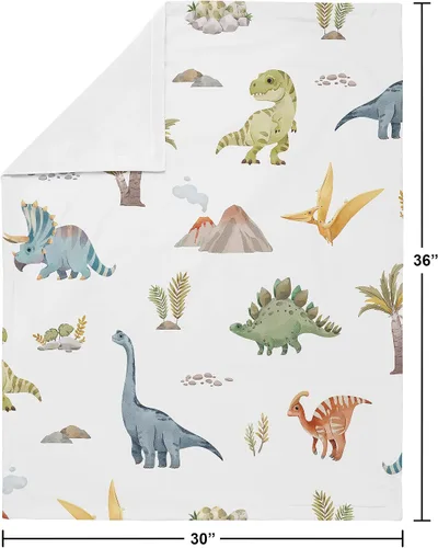 Miniatura 4 de Sweet Jojo Designs Acuarela dinosaurio dinosaurio niño manta suave recibiendo seguridad cochecito bebé viaje cálido Minky verde pizarra azul blanco