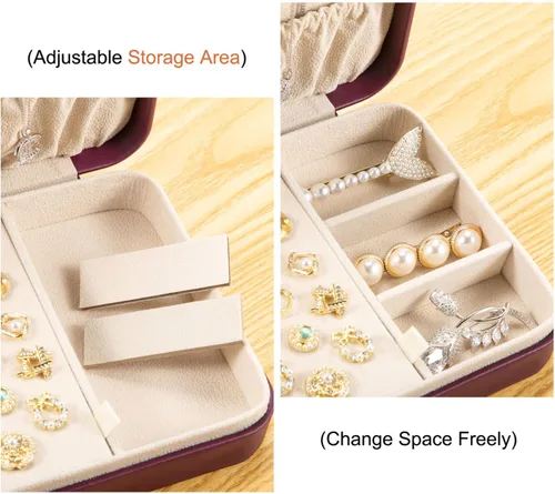 Miniatura 4 de LANDICI - Caja de joyería pequeña para mujeres y niñas, estuche organizador de joyería de viaje de cuero PU, soporte portátil para almacenamiento