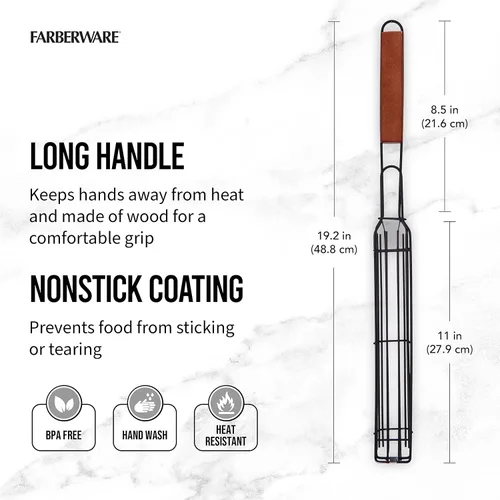 Miniatura 3 de Farberware 5290494 BBQ Shish Kabob - Cestas para asar, color negro y madera